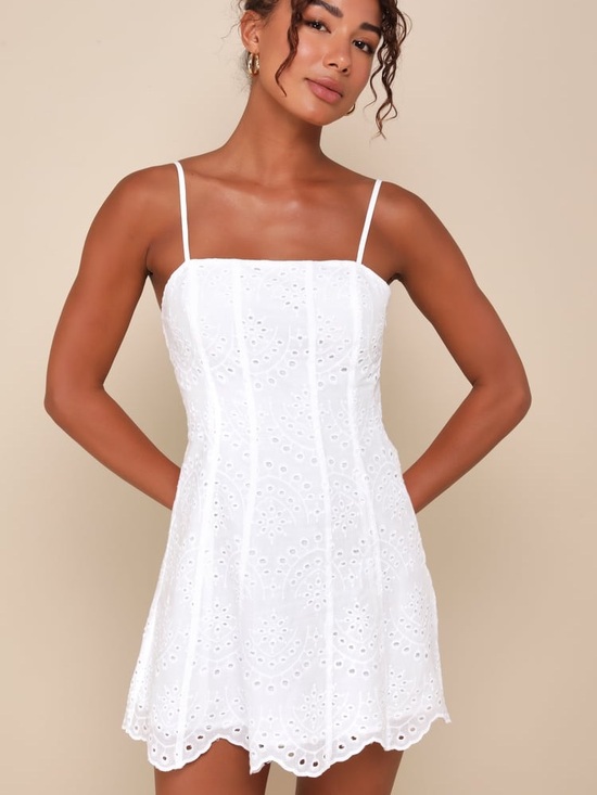 Lulus Dresses & Skirts - NWT Lulus Summer Cutie White Eyelet Embroidered Sleeveless Mini Dress